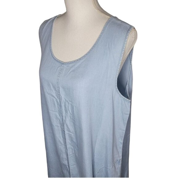 Renuar Dress Pocket Faux Denim Sleeveless Womens XL Simple Basic Blue Round Neck - Picture 2 of 11